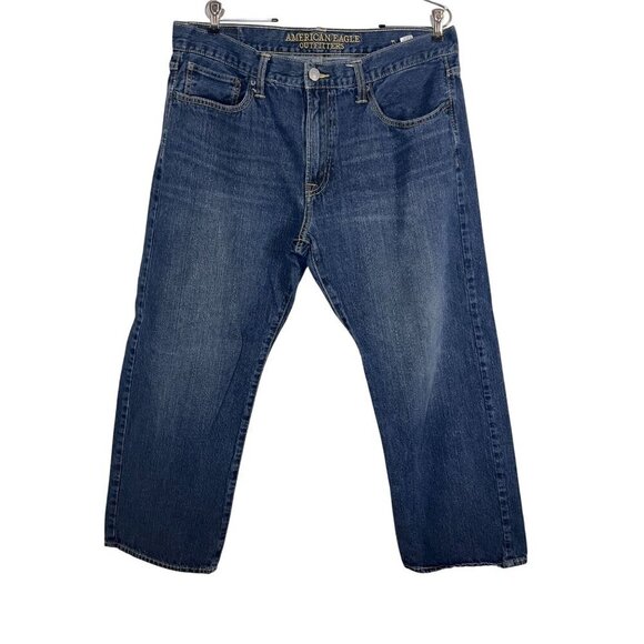 American Eagle Jean Men 36 Blue Dark Wash Loose Preppy Straight Leg Western Y2K - Picture 1 of 13